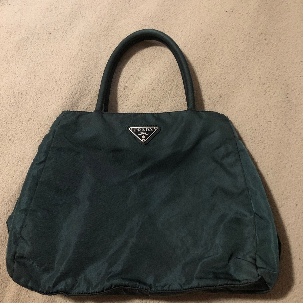 TODAY ONLY:AUTHENTIC PRADA DARK BLUE GREEN FABRIC HANDBAG